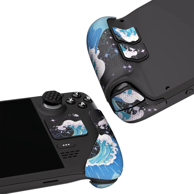 Alt view image 3 of 7 - PlayVital Professional Textured Soft Rubber Pads Handle Grips for Steam Deck LCD & OLED, Trackpads Skin Grip Enhancement Back Button Protective Stickers Set with Thumb Grip Caps - Shimmering Waves