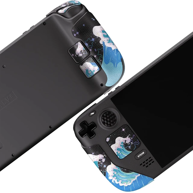 Alt view image 7 of 7 - PlayVital Professional Textured Soft Rubber Pads Handle Grips for Steam Deck LCD & OLED, Trackpads Skin Grip Enhancement Back Button Protective Stickers Set with Thumb Grip Caps - Shimmering Waves