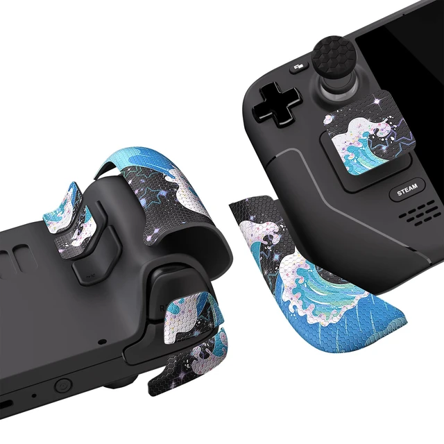 Alt view image 5 of 7 - PlayVital Professional Textured Soft Rubber Pads Handle Grips for Steam Deck LCD & OLED, Trackpads Skin Grip Enhancement Back Button Protective Stickers Set with Thumb Grip Caps - Shimmering Waves