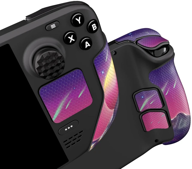 Main image of PlayVital Professional Textured Soft Rubber Pads Handle Grips for Steam Deck LCD & OLED, Trackpads Skin Grip Enhancement Back Button Protective Stickers Set with Thumb Grip Caps - The Cyber Moon