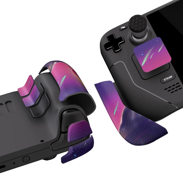 Alt view image 5 of 6 - PlayVital Professional Textured Soft Rubber Pads Handle Grips for Steam Deck LCD & OLED, Trackpads Skin Grip Enhancement Back Button Protective Stickers Set with Thumb Grip Caps - The Cyber Moon