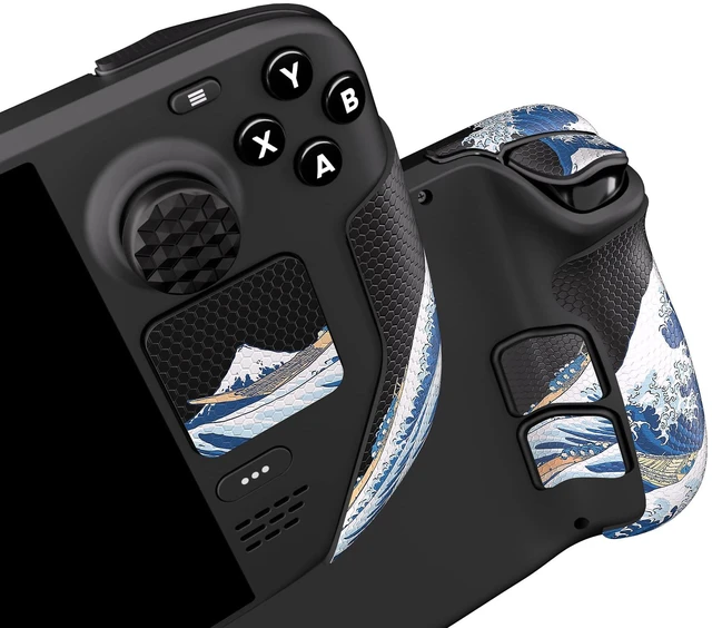 Main image of PlayVital Professional Textured Soft Rubber Pads Handle Grips for Steam Deck LCD & OLED, Trackpads Skin Grip Enhancement Back Button Protective Stickers Set with Thumb Grip Caps - The Great Wave