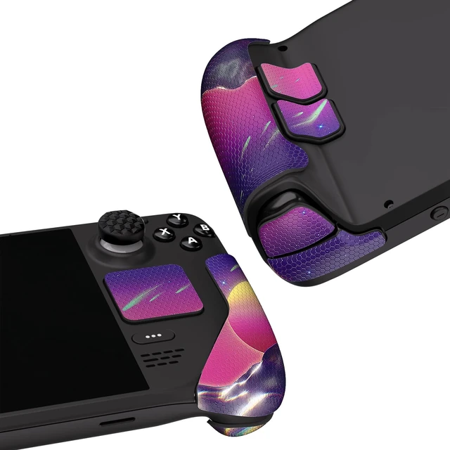 Alt view image 3 of 6 - PlayVital Professional Textured Soft Rubber Pads Handle Grips for Steam Deck LCD & OLED, Trackpads Skin Grip Enhancement Back Button Protective Stickers Set with Thumb Grip Caps - The Cyber Moon