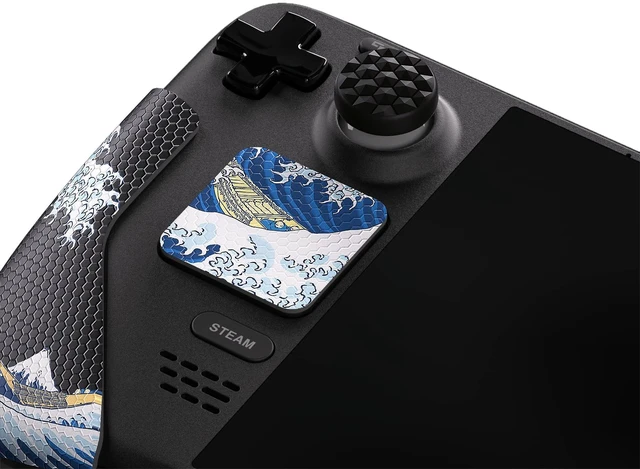 Alt view image 4 of 7 - PlayVital Professional Textured Soft Rubber Pads Handle Grips for Steam Deck LCD & OLED, Trackpads Skin Grip Enhancement Back Button Protective Stickers Set with Thumb Grip Caps - The Great Wave