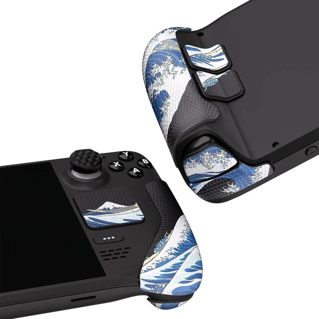 Alt view image 3 of 7 - PlayVital Professional Textured Soft Rubber Pads Handle Grips for Steam Deck LCD & OLED, Trackpads Skin Grip Enhancement Back Button Protective Stickers Set with Thumb Grip Caps - The Great Wave