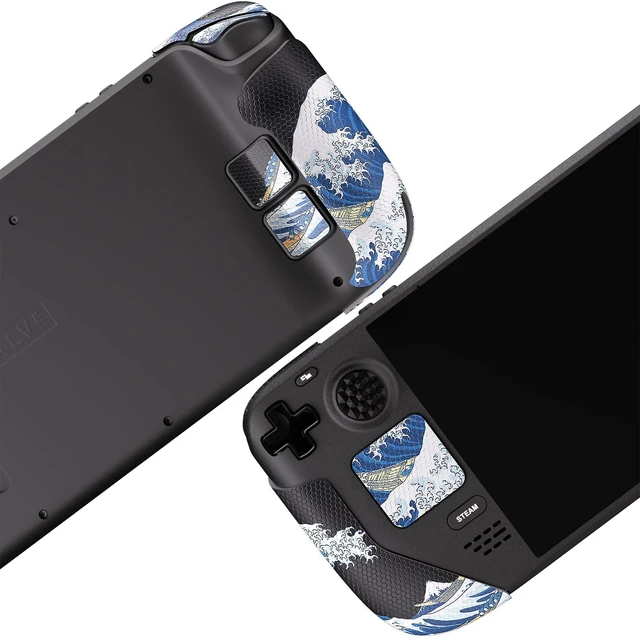 Alt view image 7 of 7 - PlayVital Professional Textured Soft Rubber Pads Handle Grips for Steam Deck LCD & OLED, Trackpads Skin Grip Enhancement Back Button Protective Stickers Set with Thumb Grip Caps - The Great Wave