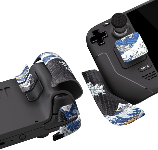 Alt view image 5 of 7 - PlayVital Professional Textured Soft Rubber Pads Handle Grips for Steam Deck LCD & OLED, Trackpads Skin Grip Enhancement Back Button Protective Stickers Set with Thumb Grip Caps - The Great Wave