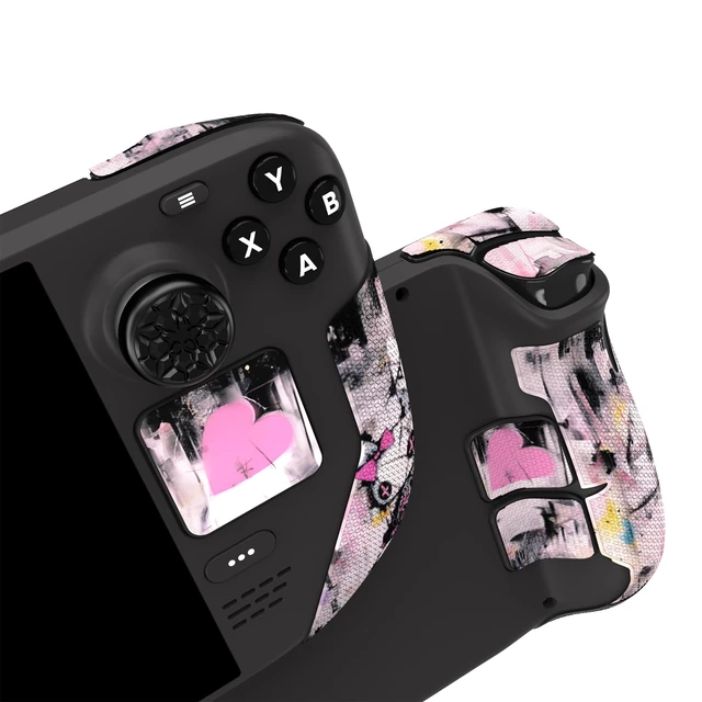 Alt view image 6 of 7 - PlayVital Premium Split Handle Grips for Steam Deck LCD & OLED - Soft Rubber Pads, Trackpads Skin, Trigger Back Button With Thumb Grips - Hexagonal Diamond Textured Lovely Punky Bunny