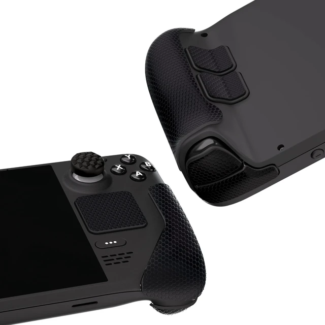 Alt view image 3 of 7 - PlayVital Professional Textured Soft Rubber Pads Handle Grips for Steam Deck LCD & OLED, Trackpads Skin Grip Enhancement Back Button Protective Stickers Set with Thumb Caps - Honeycomb Textured Black