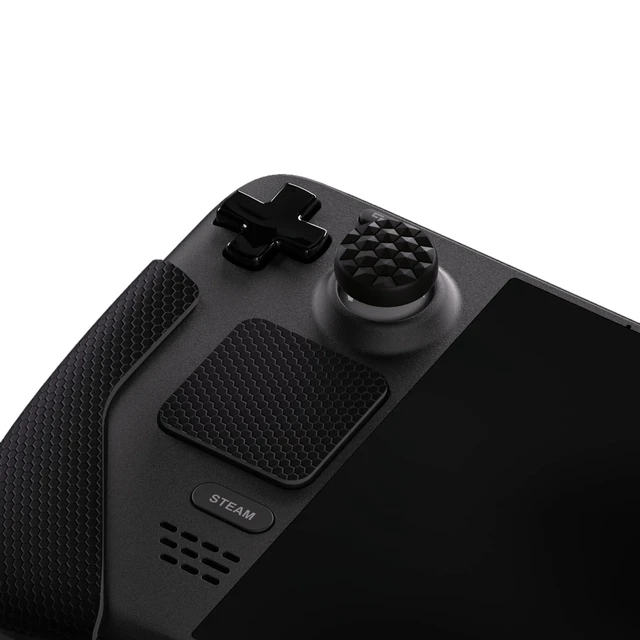 Alt view image 4 of 7 - PlayVital Professional Textured Soft Rubber Pads Handle Grips for Steam Deck LCD & OLED, Trackpads Skin Grip Enhancement Back Button Protective Stickers Set with Thumb Caps - Honeycomb Textured Black