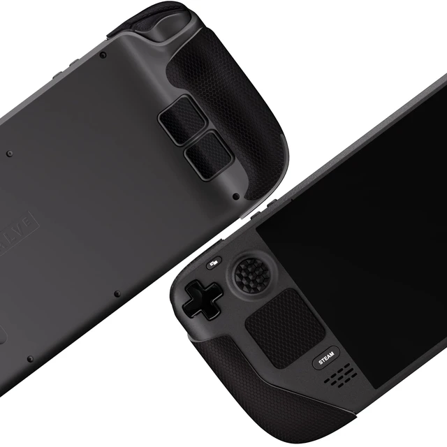 Alt view image 7 of 7 - PlayVital Professional Textured Soft Rubber Pads Handle Grips for Steam Deck LCD & OLED, Trackpads Skin Grip Enhancement Back Button Protective Stickers Set with Thumb Caps - Honeycomb Textured Black