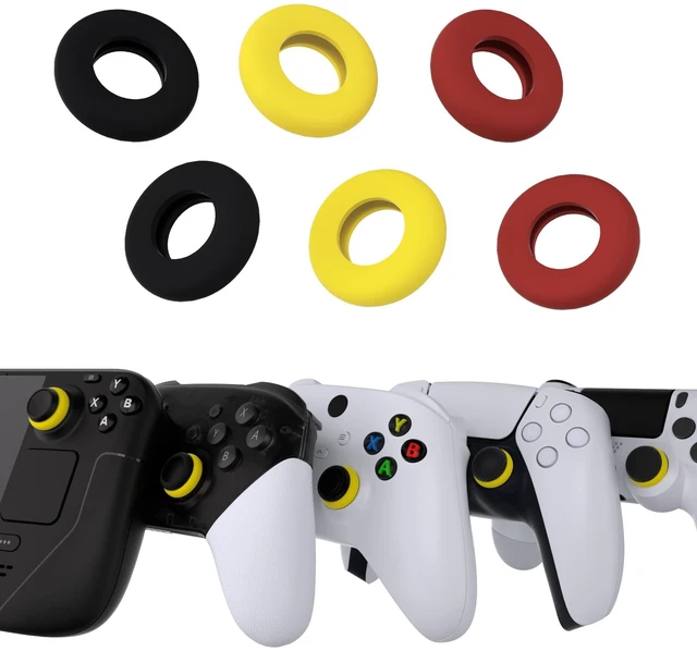 Main image of PlayVital 6 Pack Silicone Precision Rings for PS5, for PS4, for Xbox Series X/S, Xbox One, Xbox 360, for Switch 2 Pro, for Steam Deck - Aim Assist Target Motion Control, Red & Black & Yellow