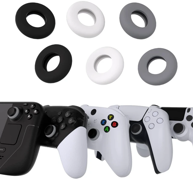 Main image of PlayVital 6 Pack Silicone Precision Rings for PS5, for PS4, for Xbox Series X/S, Xbox One, Xbox 360, for Switch 2 Pro, for Steam Deck - Aim Assist Target Motion Control, Gray & Black & White