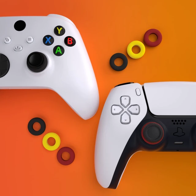 Alt view image 7 of 7 - PlayVital 6 Pack Silicone Precision Rings for PS5, for PS4, for Xbox Series X/S, Xbox One, Xbox 360, for Switch 2 Pro, for Steam Deck - Aim Assist Target Motion Control, Red & Black & Yellow
