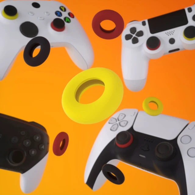 Alt view image 5 of 7 - PlayVital 6 Pack Silicone Precision Rings for PS5, for PS4, for Xbox Series X/S, Xbox One, Xbox 360, for Switch 2 Pro, for Steam Deck - Aim Assist Target Motion Control, Red & Black & Yellow