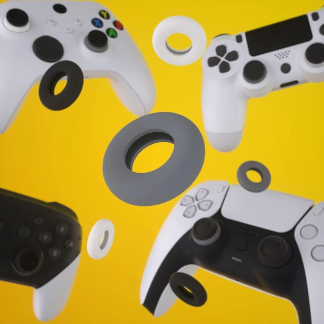 Alt view image 5 of 7 - PlayVital 6 Pack Silicone Precision Rings for PS5, for PS4, for Xbox Series X/S, Xbox One, Xbox 360, for Switch 2 Pro, for Steam Deck - Aim Assist Target Motion Control, Gray & Black & White