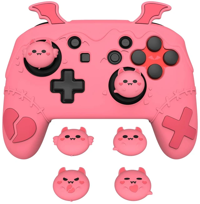 Main image of playvital Gothic Imp Series Cute Silicone Case for Nintendo Switch Pro Controller with 4 Thumb Grip & 2 Sticker, Non-Slip Anti-Scratch Protective Silicone Skin Cover - Black