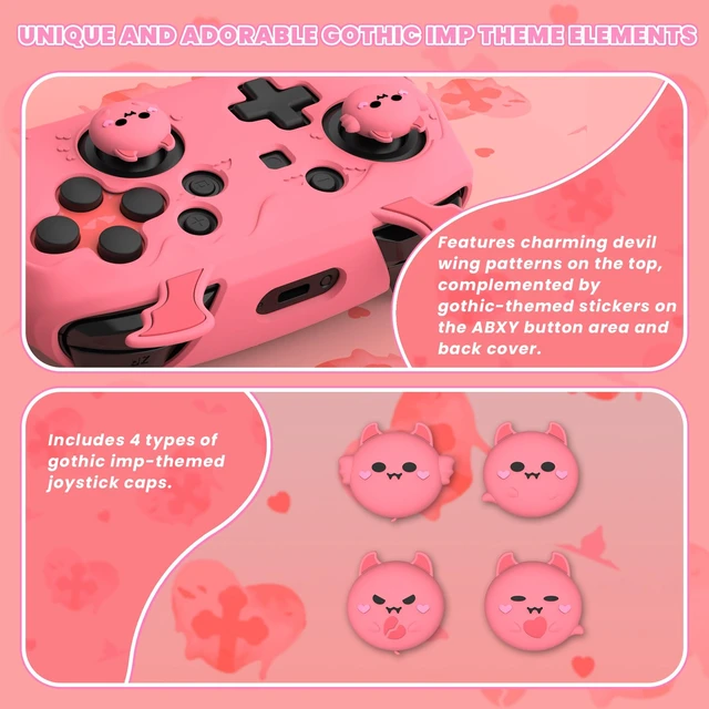 Alt view image 4 of 7 - playvital Gothic Imp Series Cute Silicone Case for Nintendo Switch Pro Controller with 4 Thumb Grip & 2 Sticker, Non-Slip Anti-Scratch Protective Silicone Skin Cover - Black