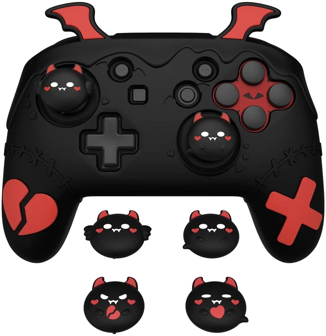 Main image of playvital Gothic Imp Series Cute Silicone Case for Nintendo Switch Pro Controller with 4 Thumb Grip & 2 Sticker, Non-Slip Anti-Scratch Protective Silicone Skin Cover - Black