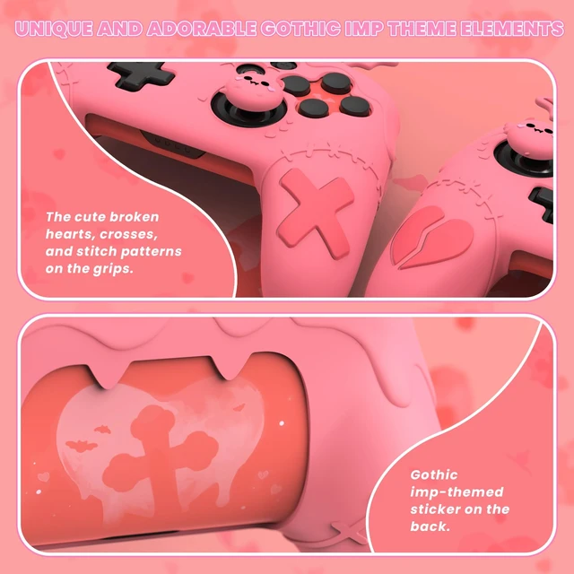 Alt view image 5 of 7 - playvital Gothic Imp Series Cute Silicone Case for Nintendo Switch Pro Controller with 4 Thumb Grip & 2 Sticker, Non-Slip Anti-Scratch Protective Silicone Skin Cover - Black