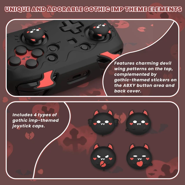 Alt view image 4 of 7 - playvital Gothic Imp Series Cute Silicone Case for Nintendo Switch Pro Controller with 4 Thumb Grip & 2 Sticker, Non-Slip Anti-Scratch Protective Silicone Skin Cover - Black