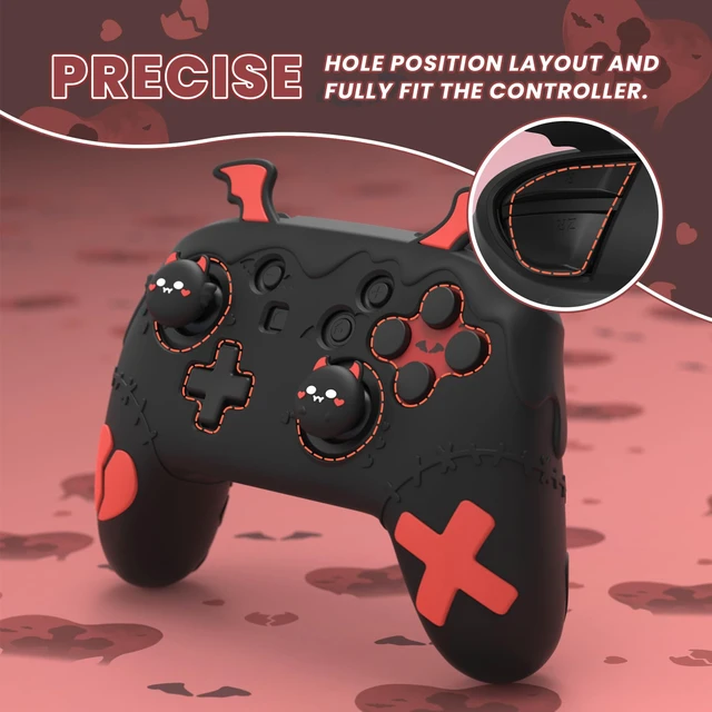 Alt view image 6 of 7 - playvital Gothic Imp Series Cute Silicone Case for Nintendo Switch Pro Controller with 4 Thumb Grip & 2 Sticker, Non-Slip Anti-Scratch Protective Silicone Skin Cover - Black