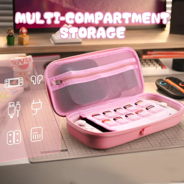 Alt view image 2 of 7 - playvital Cute Carrying Case for Nintendo Switch 2 Kitten Pink | Hard Shell Travel Case with Silicone Charging Port, 10 Game Card Slots, Portable Storage Bag