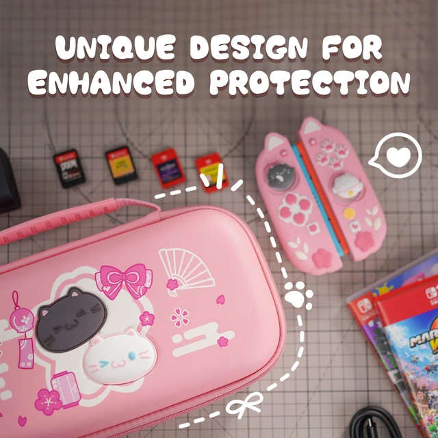 Alt view image 4 of 7 - playvital Cute Carrying Case for Nintendo Switch 2 Kitten Pink | Hard Shell Travel Case with Silicone Charging Port, 10 Game Card Slots, Portable Storage Bag