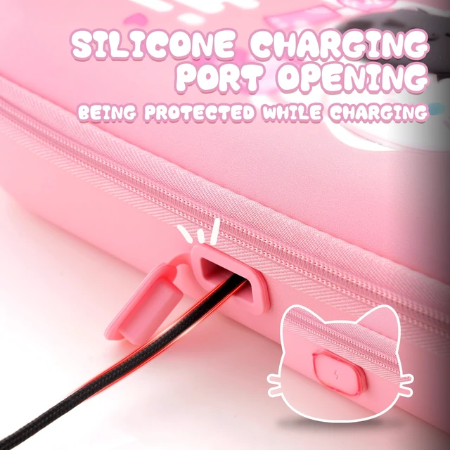 Alt view image 5 of 7 - playvital Cute Carrying Case for Nintendo Switch 2 Kitten Pink | Hard Shell Travel Case with Silicone Charging Port, 10 Game Card Slots, Portable Storage Bag