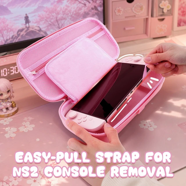Alt view image 6 of 7 - playvital Cute Carrying Case for Nintendo Switch 2 Kitten Pink | Hard Shell Travel Case with Silicone Charging Port, 10 Game Card Slots, Portable Storage Bag