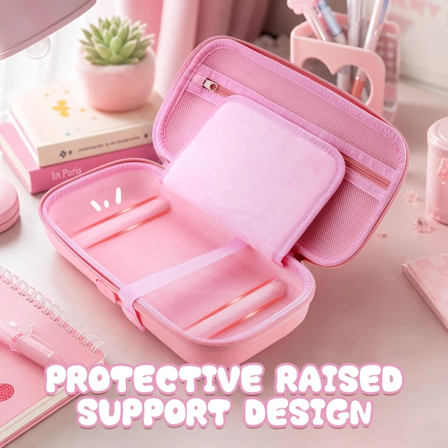 Alt view image 7 of 7 - playvital Cute Carrying Case for Nintendo Switch 2 Kitten Pink | Hard Shell Travel Case with Silicone Charging Port, 10 Game Card Slots, Portable Storage Bag