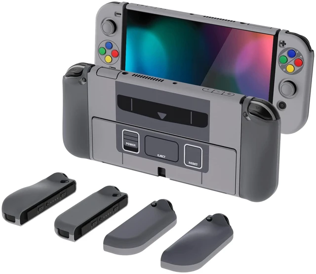 Main image of PlayVital AlterGrips Protective Slim Case for Nintendo Switch OLED, Ergonomic Grip Cover for Joycon, Dockable Hard Shell for Switch OLED w/Thumb Grip Caps & Button Caps - SFC SNES Classic EU Style