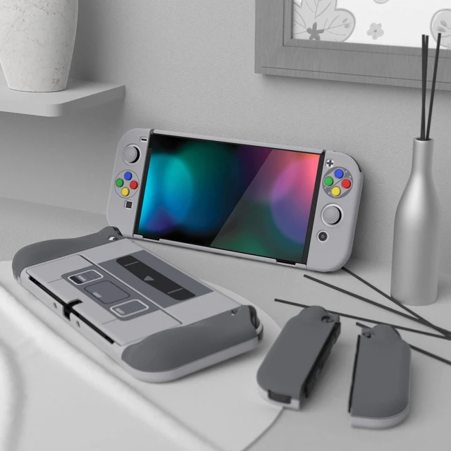 Alt view image 3 of 7 - PlayVital AlterGrips Protective Slim Case for Nintendo Switch OLED, Ergonomic Grip Cover for Joycon, Dockable Hard Shell for Switch OLED w/Thumb Grip Caps & Button Caps - SFC SNES Classic EU Style