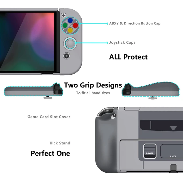 Alt view image 5 of 7 - PlayVital AlterGrips Protective Slim Case for Nintendo Switch OLED, Ergonomic Grip Cover for Joycon, Dockable Hard Shell for Switch OLED w/Thumb Grip Caps & Button Caps - SFC SNES Classic EU Style