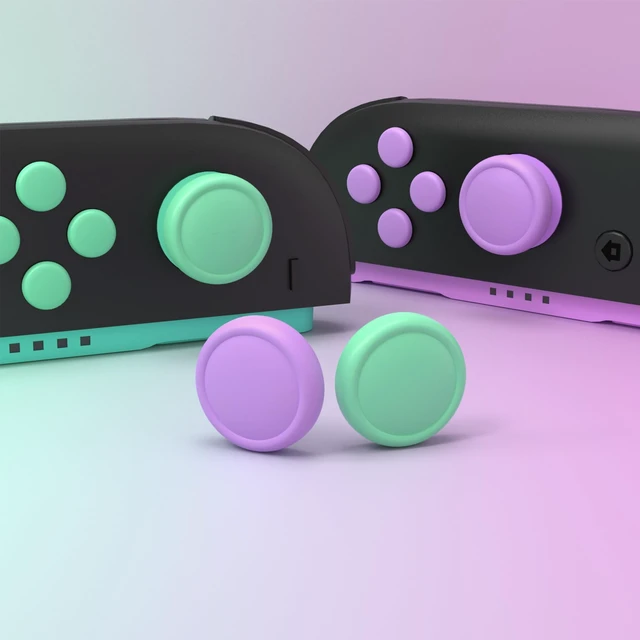 Alt view image 5 of 7 - PlayVital Button Caps + Thumb Grip Set for Nintendo Switch 2, 2 Silicone Colorful ABXY Directional Button Covers & 2 Joystick Caps- Soft Violet & Mint Green