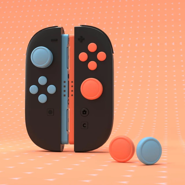 Alt view image 2 of 7 - PlayVital Button Caps + Thumb Grip Set for Nintendo Switch 2, 2 Silicone Colorful ABXY Directional Button Covers & 2 Joystick Caps for Joycon - Blue & Orange