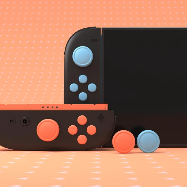 Alt view image 3 of 7 - PlayVital Button Caps + Thumb Grip Set for Nintendo Switch 2, 2 Silicone Colorful ABXY Directional Button Covers & 2 Joystick Caps for Joycon - Blue & Orange