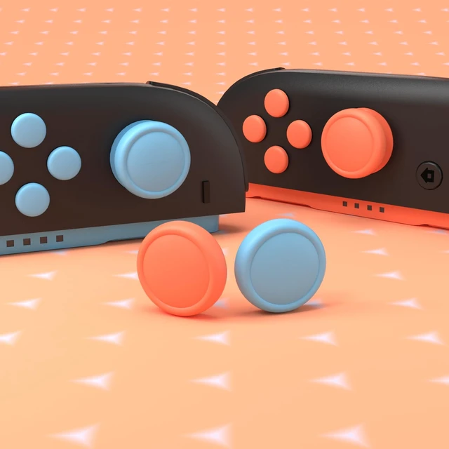 Alt view image 5 of 7 - PlayVital Button Caps + Thumb Grip Set for Nintendo Switch 2, 2 Silicone Colorful ABXY Directional Button Covers & 2 Joystick Caps for Joycon - Blue & Orange