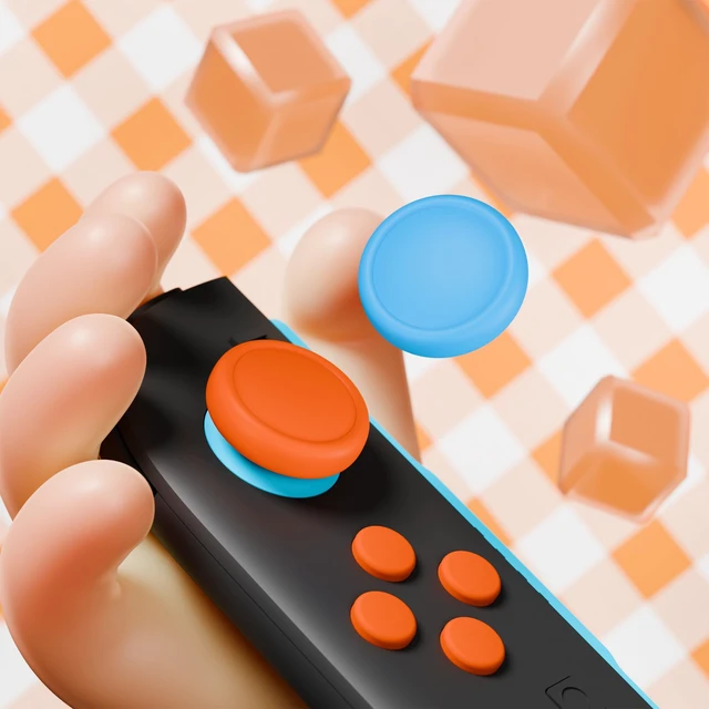 Alt view image 6 of 7 - PlayVital Button Caps + Thumb Grip Set for Nintendo Switch 2, 2 Silicone Colorful ABXY Directional Button Covers & 2 Joystick Caps for Joycon - Blue & Orange