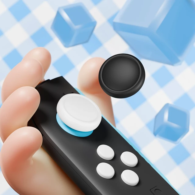 Alt view image 6 of 7 - PlayVital Button Caps + Thumb Grip Set for Nintendo Switch 2, 8 Silicone Colorful ABXY Directional Button Covers & 4 Joystick Caps for Joycon - Black & White