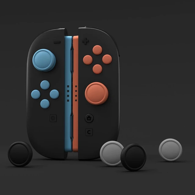 Alt view image 2 of 7 - PlayVital Button Caps + Thumb Grip Set for Nintendo Switch 2, 8 Silicone Colorful ABXY Directional Button Covers & 4 Joystick Caps for Joycon - Black & New Hop Gray & Blue & Orange