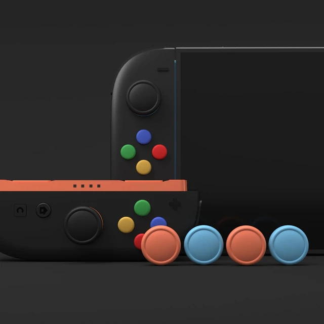 Alt view image 3 of 7 - PlayVital Button Caps + Thumb Grip Set for Nintendo Switch 2, 8 Silicone Colorful ABXY Directional Button Covers & 4 Joystick Caps for Joycon - Black & New Hop Gray & Blue & Orange