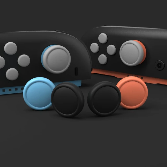 Alt view image 5 of 7 - PlayVital Button Caps + Thumb Grip Set for Nintendo Switch 2, 8 Silicone Colorful ABXY Directional Button Covers & 4 Joystick Caps for Joycon - Black & New Hop Gray & Blue & Orange