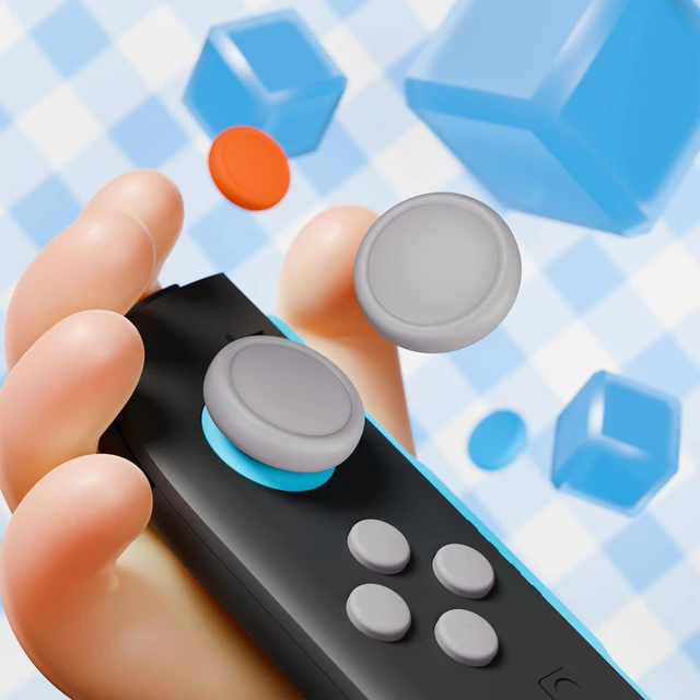 Alt view image 6 of 7 - PlayVital Button Caps + Thumb Grip Set for Nintendo Switch 2, 8 Silicone Colorful ABXY Directional Button Covers & 4 Joystick Caps for Joycon - Black & New Hop Gray & Blue & Orange