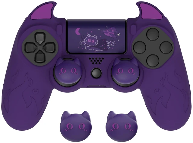 Main image of PlayVital Cute Demon Controller Skin for ps4 with Thumb Grips & Stickers, Kawaii Anti-Slip Silicone Controller Cover Grip Protector for ps4 Slim/Pro Controller - Purple