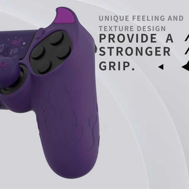 Alt view image 5 of 7 - PlayVital Cute Demon Controller Skin for ps4 with Thumb Grips & Stickers, Kawaii Anti-Slip Silicone Controller Cover Grip Protector for ps4 Slim/Pro Controller - Purple