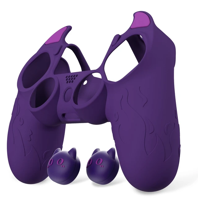 Alt view image 7 of 7 - PlayVital Cute Demon Controller Skin for ps4 with Thumb Grips & Stickers, Kawaii Anti-Slip Silicone Controller Cover Grip Protector for ps4 Slim/Pro Controller - Purple