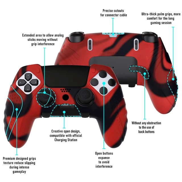 Alt view image 3 of 7 - PlayVital Guardian Edition Anti-Slip Ergonomic Silicone Cover Case for ps5 Edge Controller, Soft Rubber Protector Skin for ps5 Edge Wireless Controller with Thumb Grip Caps - Black