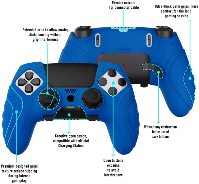 Alt view image 3 of 7 - PlayVital Guardian Edition Anti-Slip Ergonomic Silicone Cover Case for ps5 Edge Controller, Soft Rubber Protector Skin for ps5 Edge Wireless Controller with Thumb Grip Caps - Black
