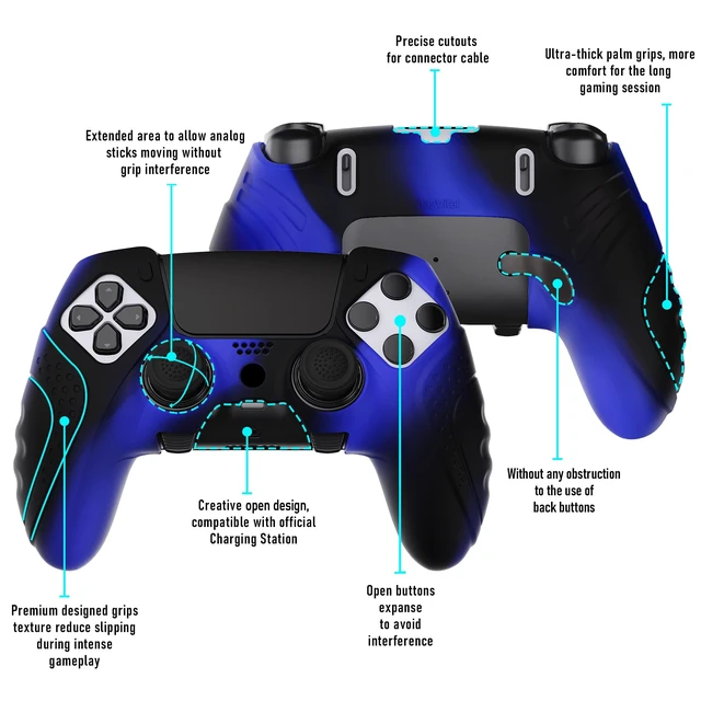 Alt view image 3 of 7 - PlayVital Guardian Edition Anti-Slip Ergonomic Silicone Cover Case for ps5 Edge Controller, Soft Rubber Protector Skin for ps5 Edge Wireless Controller with Thumb Grip Caps - Black